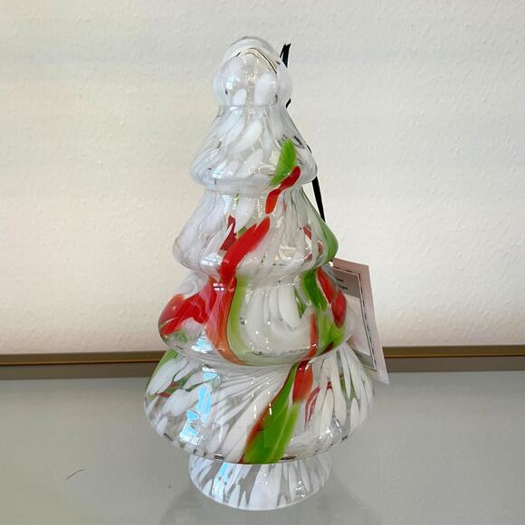 Unbranded Other - Art Glass CHRISTMAS TREE 10in Red Green White Marble Handmade in Poland NEW
